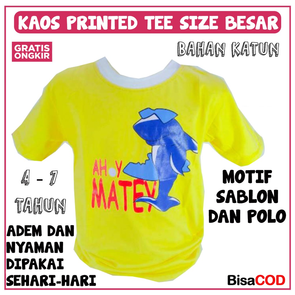 KAOS PRINTED TEE ANAK SIZE BESAR / KAOS ANAK LAKI LAKI /KAOS ANAK COWO