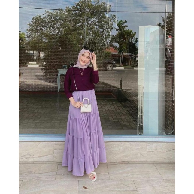 PROMO ROK TUMPUK POLOS//ROK MAXI SUSUN MOSCREPE