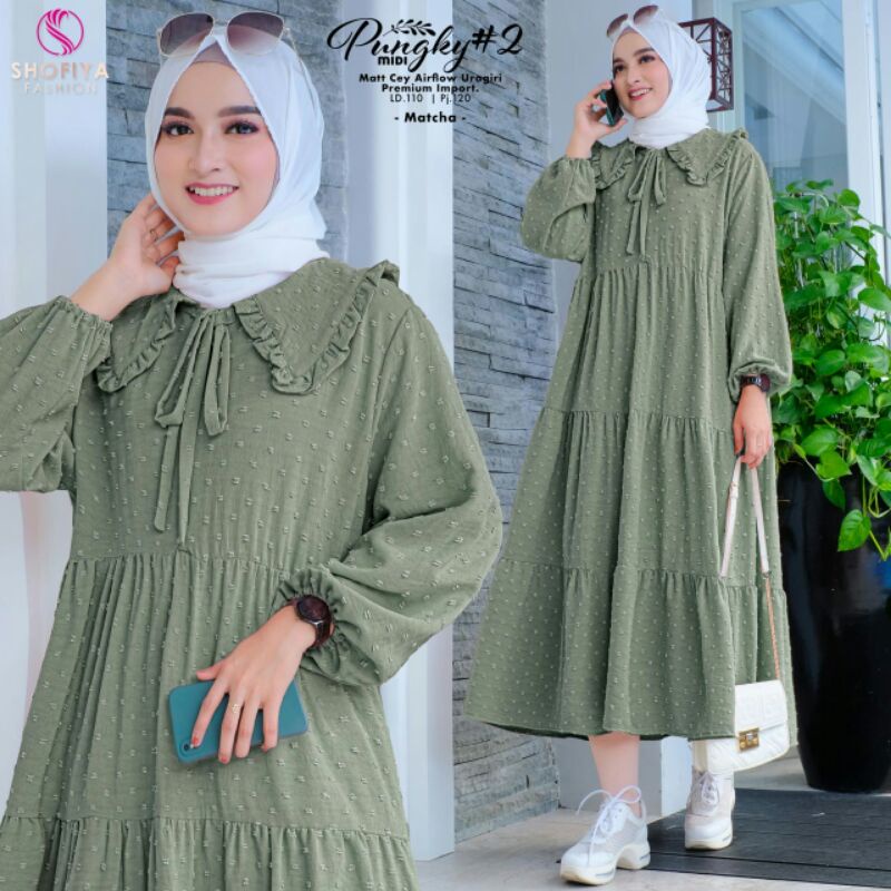 Pungky Midi Dress Uragiri  Long Dress Polos Terbaru Wanita / Baju Lebaran Casual Dress Simple Outfit