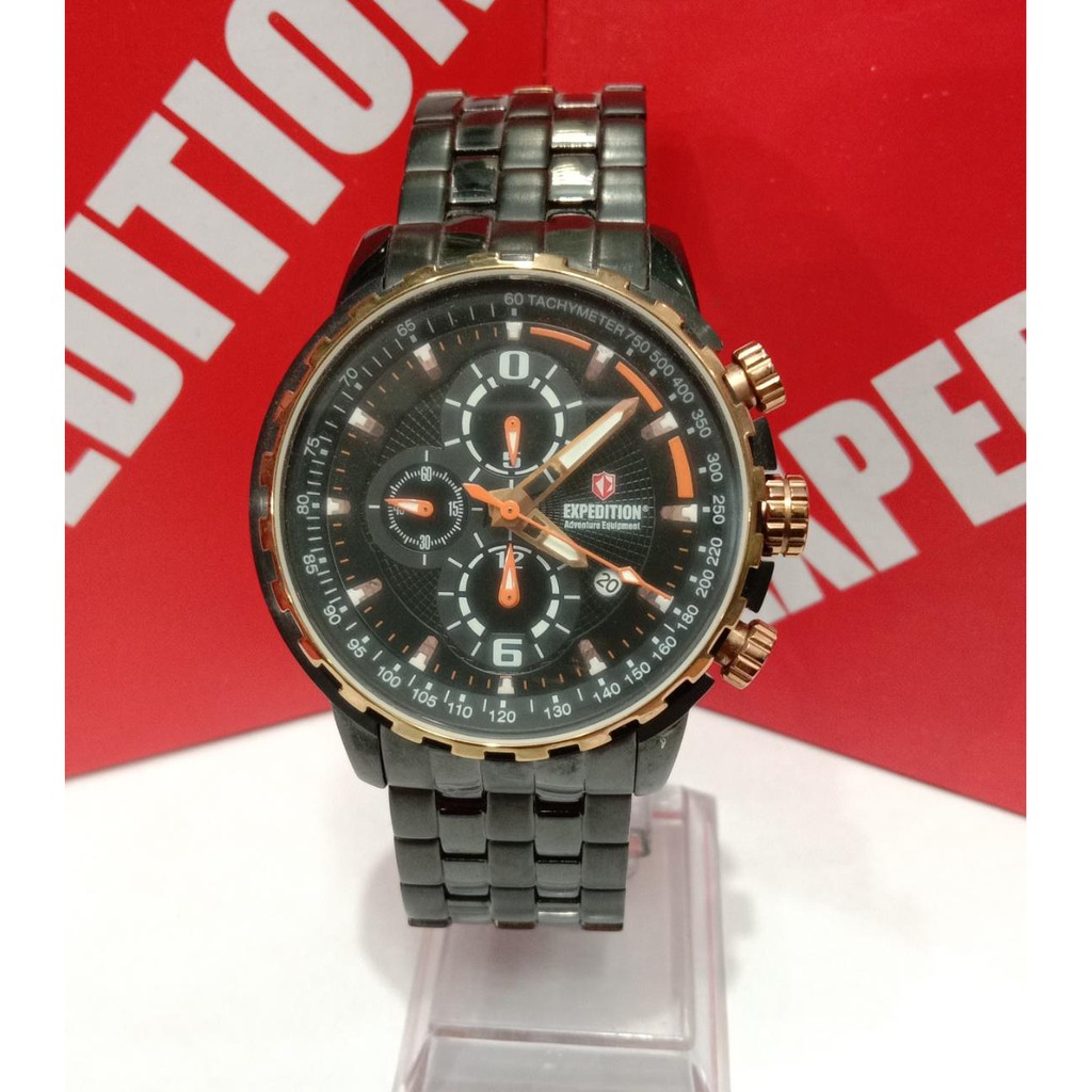 JAM TANGAN PRIA EXPEDITION E 6065 BLACK RING ROSEGOLD ORIGINAL GARANSI RESMI 1 TAHUN