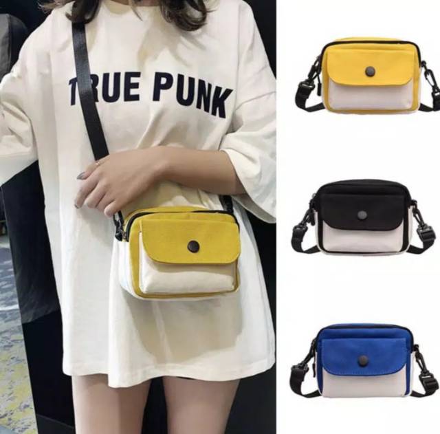 Two tone sling bag tas selempang canvas