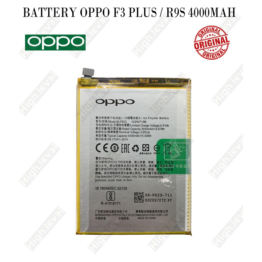 BATT BATERAI BATTERY OPPO F3+ / R9S BLP 623 4000MAH ORIGINAL