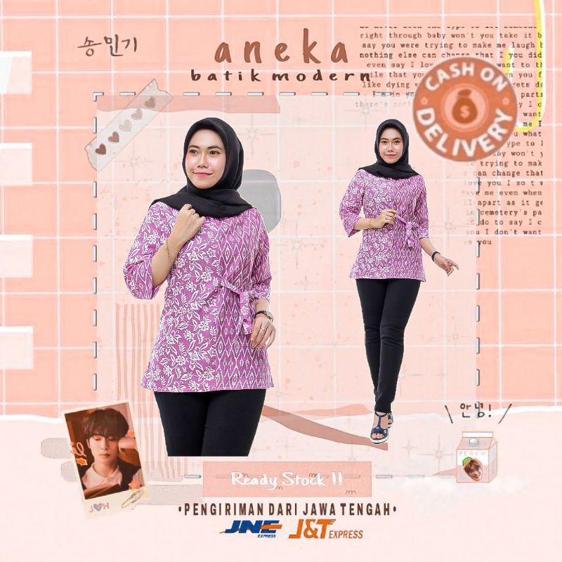 LIMITED EDITION EXCLUSIVE BLOUSE BATIK KERJA KANTOR ATASAN BAJU BATIK WANITA WARNA PINK LILAC XXL