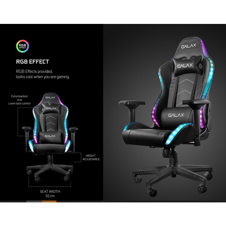 GALAX Gaming Chair GC-01 Black - RGB Effect - Lumbar Pillow - Ergonomic Support System