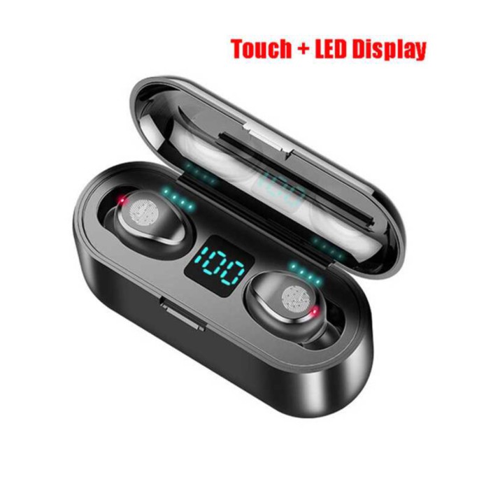 Jual ZEBRA TWS Earphone Bluetooth 5.0 LED Touch Powerbank Dock 2000mAh F9-2 Berkualitas