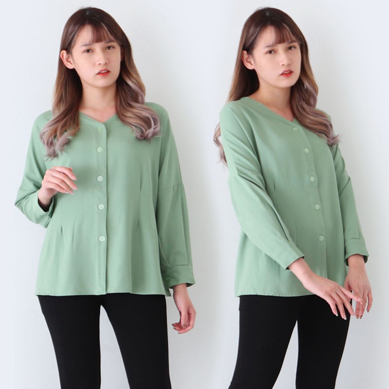 ARENA - Vneck Blouse Kancing Depan Wanita