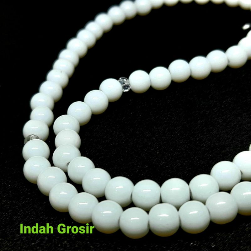 Tasbih Kalung Batu Giok Putih Susu 6mm 99Butir Natural