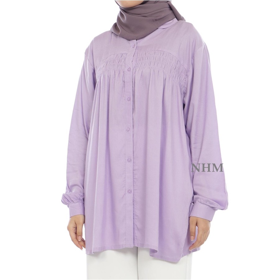 NHM Kemeja Wanita Jumbo 3L Tangan Panjang Katun Rayon