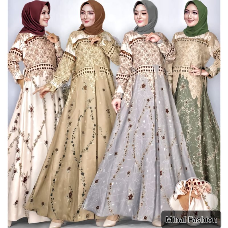 (Jumbo Ori Ready) Gamis Silky premium motif Dress Danilla/ Model Gamis Terbaru 2023/Seply satin silk