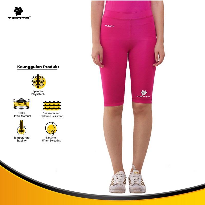 Tiento Base Layer Celana Legging Selutut  Half Pants Pink 