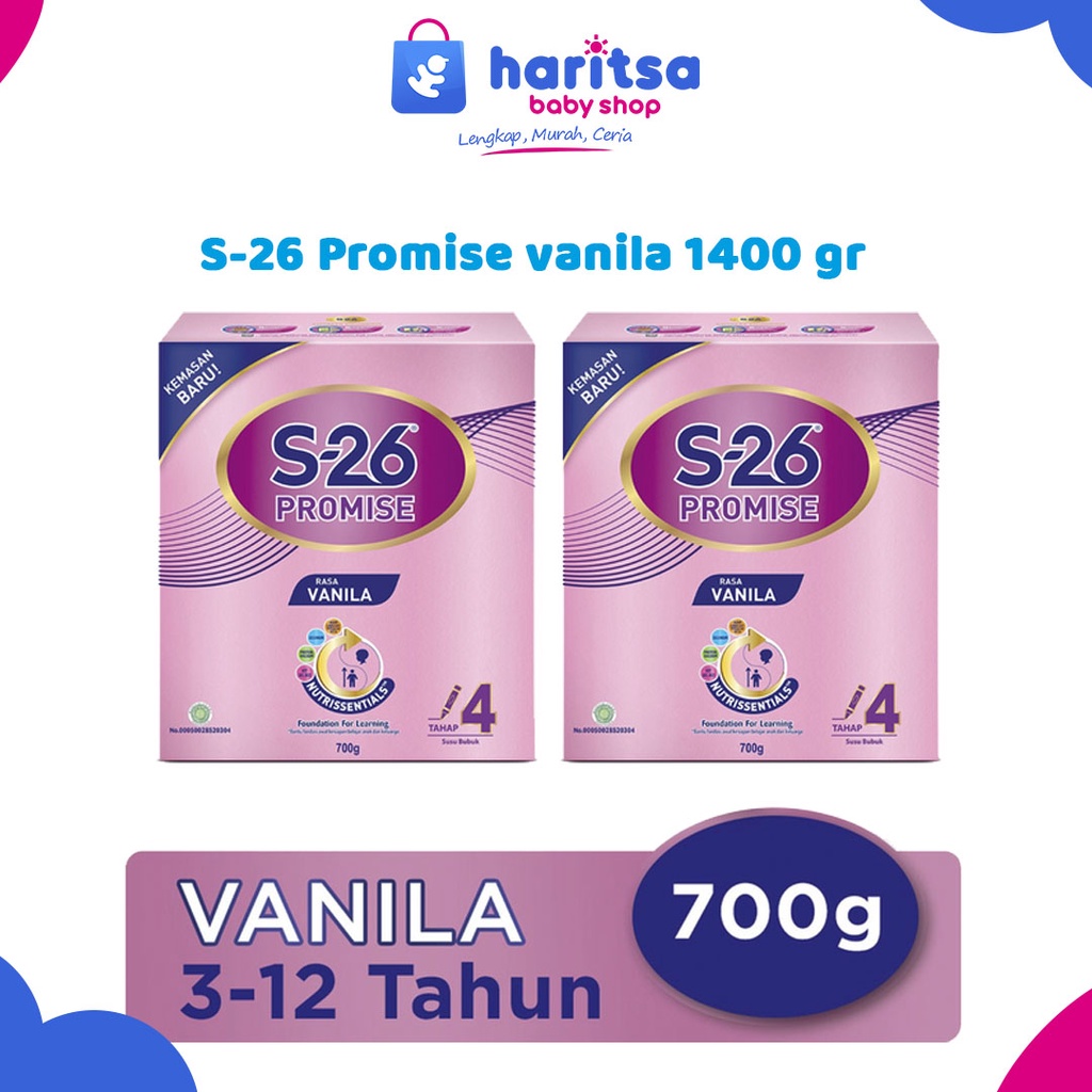 S-26 Promise Tahap 4 Vanila Susu Bubuk untuk Anak Usia 3-12 Tahun, Kotak 700 gr x 2 [1400 gr]