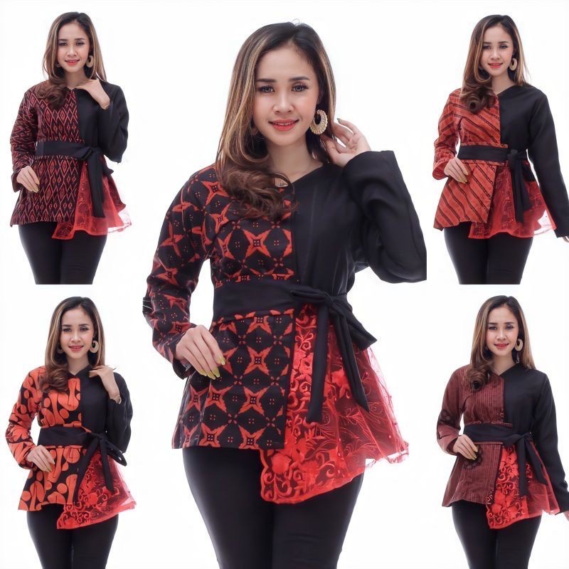 [PREMIUM] Top Red Velvet Hitam Batik Ziggy Tali Tile Tille Atasan Blus Kombi Kerja Seragam Muslim