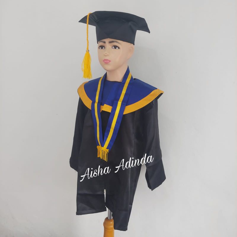 BAJU TOGA WISUDA ANAK PAUD TK ORIGINAL BIRU LIST KUNING EMAS