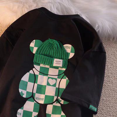 [littlecrab] Kaos Oversize Bearbrlck Topi Rajut Asli Tshirt Square Motif Catur Two Tone Skicen Beare