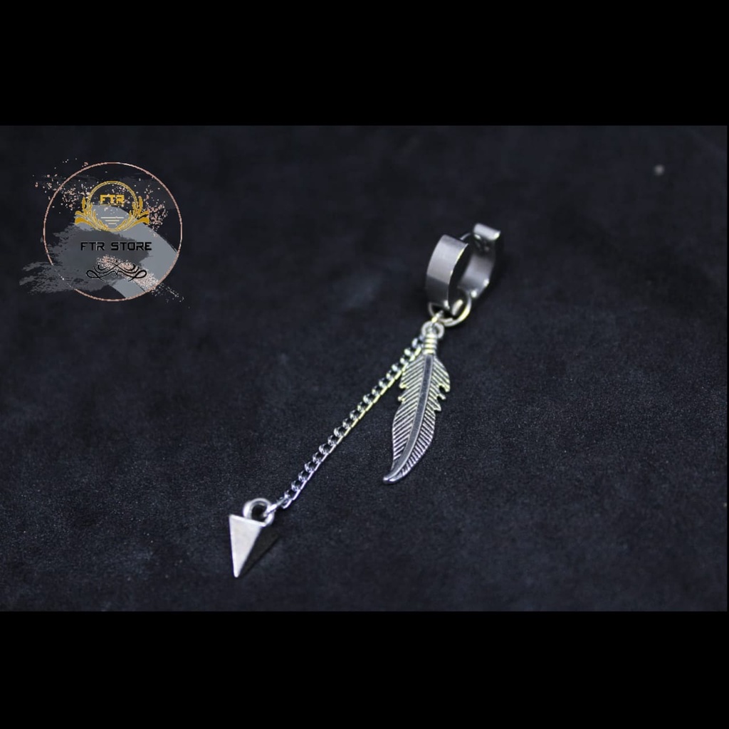 IP-CB anting tindik dan jepit model daun rantai bandul/ anting korea terbaru/Anting/ Anting Hits/ Anting bulu