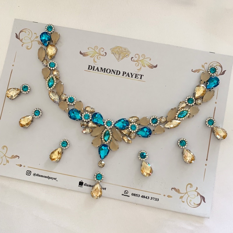 Payet Rangkai Leher Aquamarine Gold + tabur