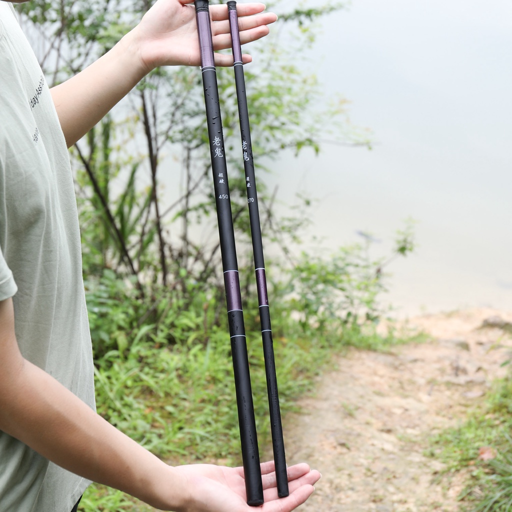 Joran Tegek Fishing Rod Teleskopik Pancing Super Ringan 2.7M-7.2M Serat Karbon Tinggi Hitam Portabel Aliran Pancing 2.7M 3.6M 4.5M 5.4M 6.3M 7.2M Perjalanan Carp Rod untuk Air Tawar