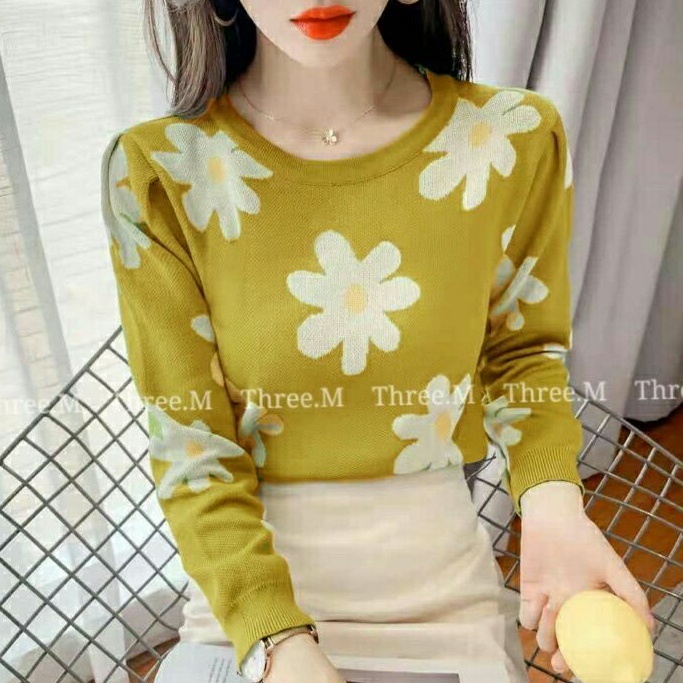 48211 Baju atasan blouse rajut knit wanita import baju atasan blouse rajut cewek korea import hijau