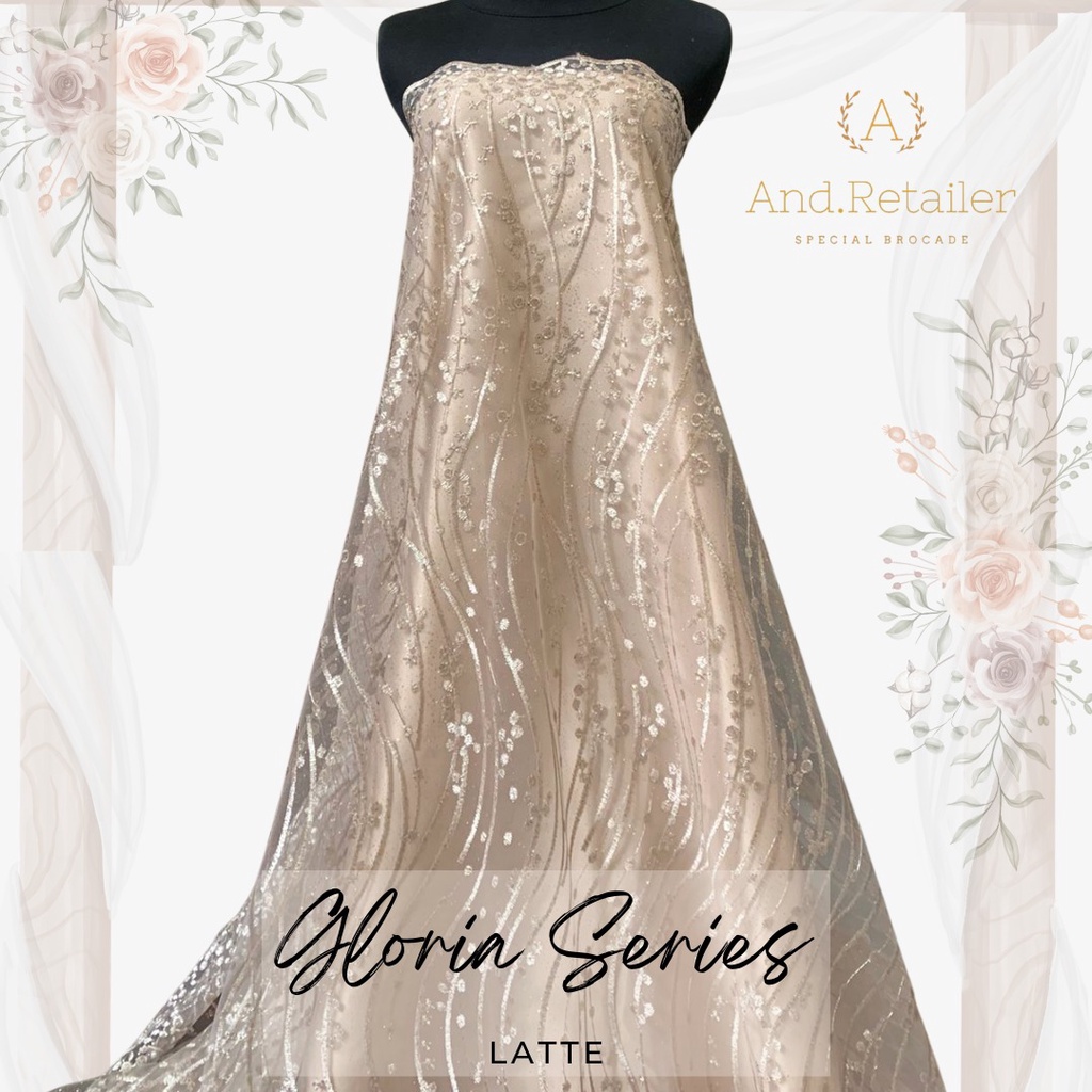 Bahan Kebaya Premium Brokat Tile Bordir Gloria Luxury Edition Warna Latte