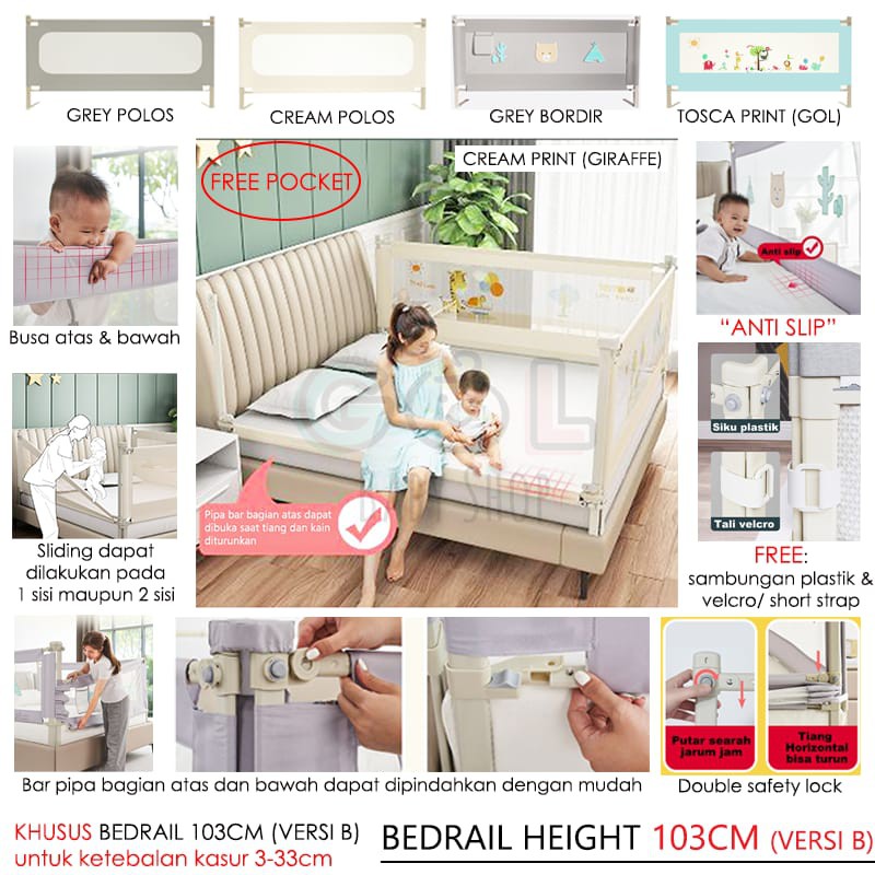 GOL Baby Bedrail Pembatas Pengaman Pagar Kasur Ranjang Tidur Bayi Anak Bed Rail Fence Safety Safe Guard