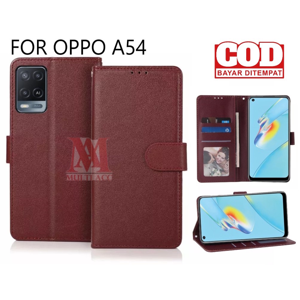 OPPO A54 Leather Flip Cover Wallet Case Kulit Case Wallet Leather Flip