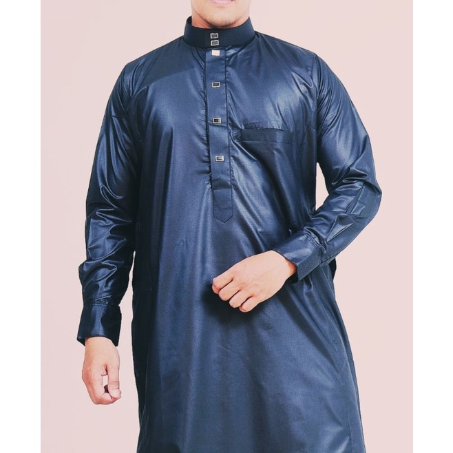 Gamis Pria Jubah Pria Jubbah Al faan polos kancing kotak Jubah Gamis Muslim Pria Model haramain/alnoor-3