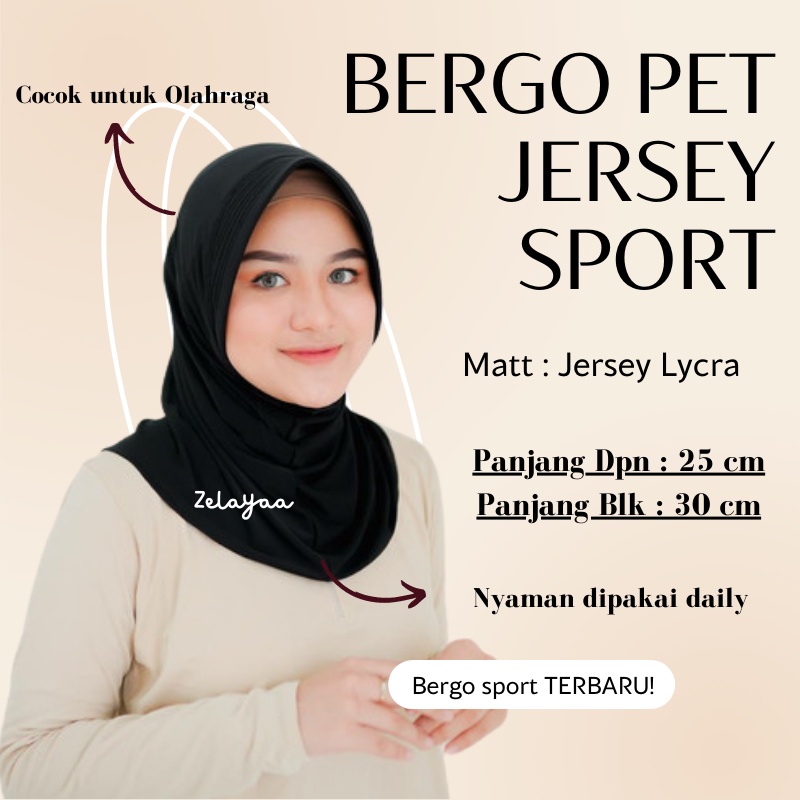 Kerudung Khimar Instan Hijab Sporty pet bahan Jersey Olahraga Volly Basket | Bergo Sport