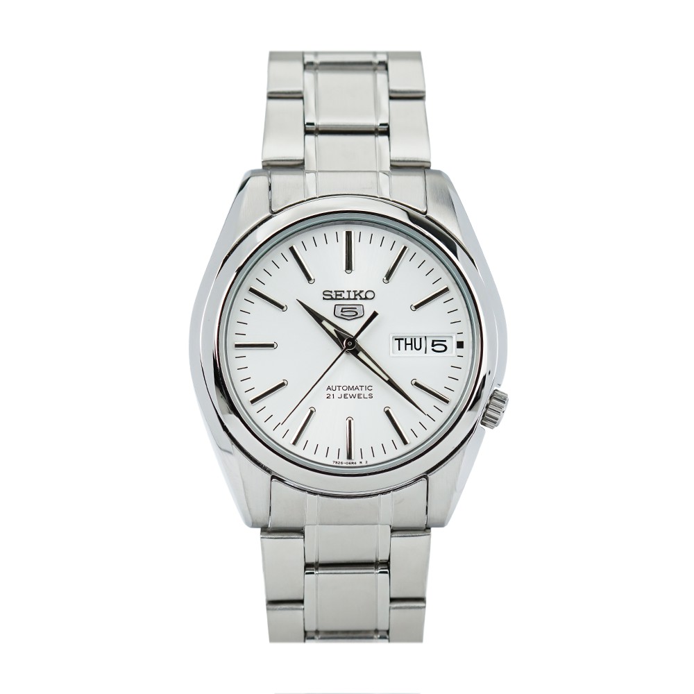 Jam Tangan Pria Seiko 5 SNKL41K1 Automatic Men White Dial Stainless Steel Strap