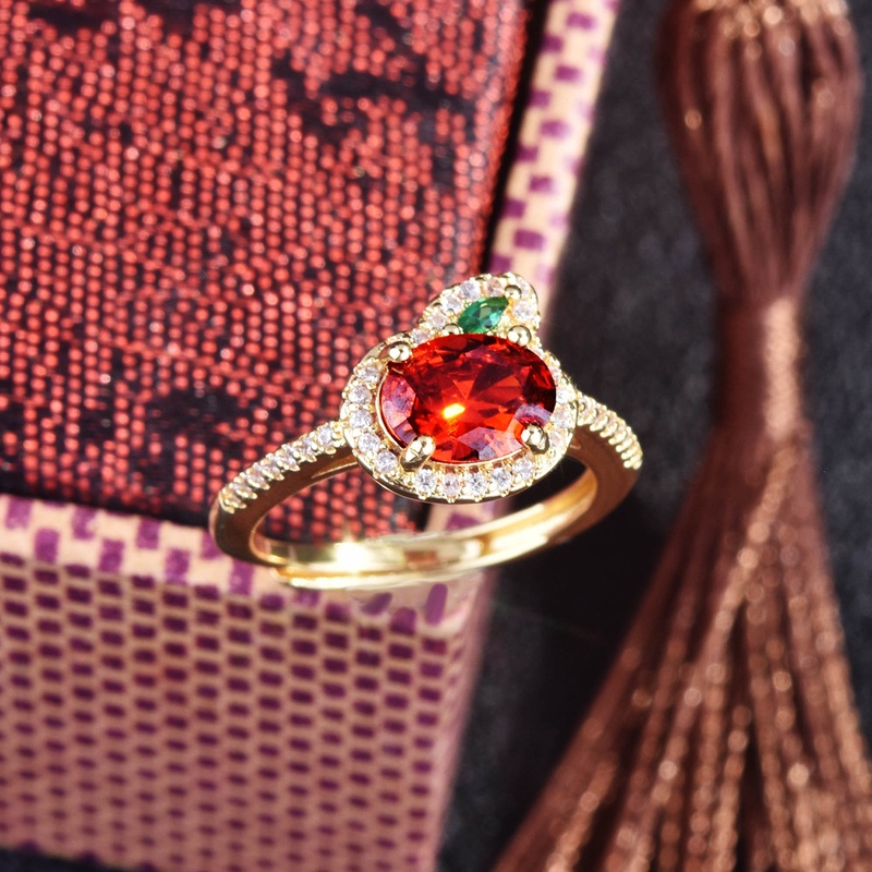 Fancyqube Cincin Zircon Bentuk Lobak Warna Oranye Merah Untuk Wanita