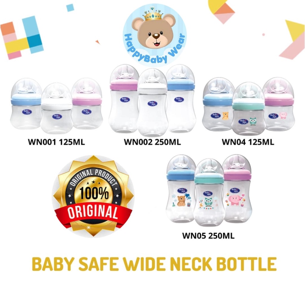 Baby Safe WN002 Wide Neck Bottle 250ml&amp;125ml Botol Susu Anak Bayi