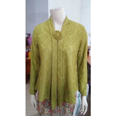 (BrP92/110) Kebaya Floy BROKAT Panjang GLITTER full furing adem busui STD - JUMBO KeroncongBusana-Olive