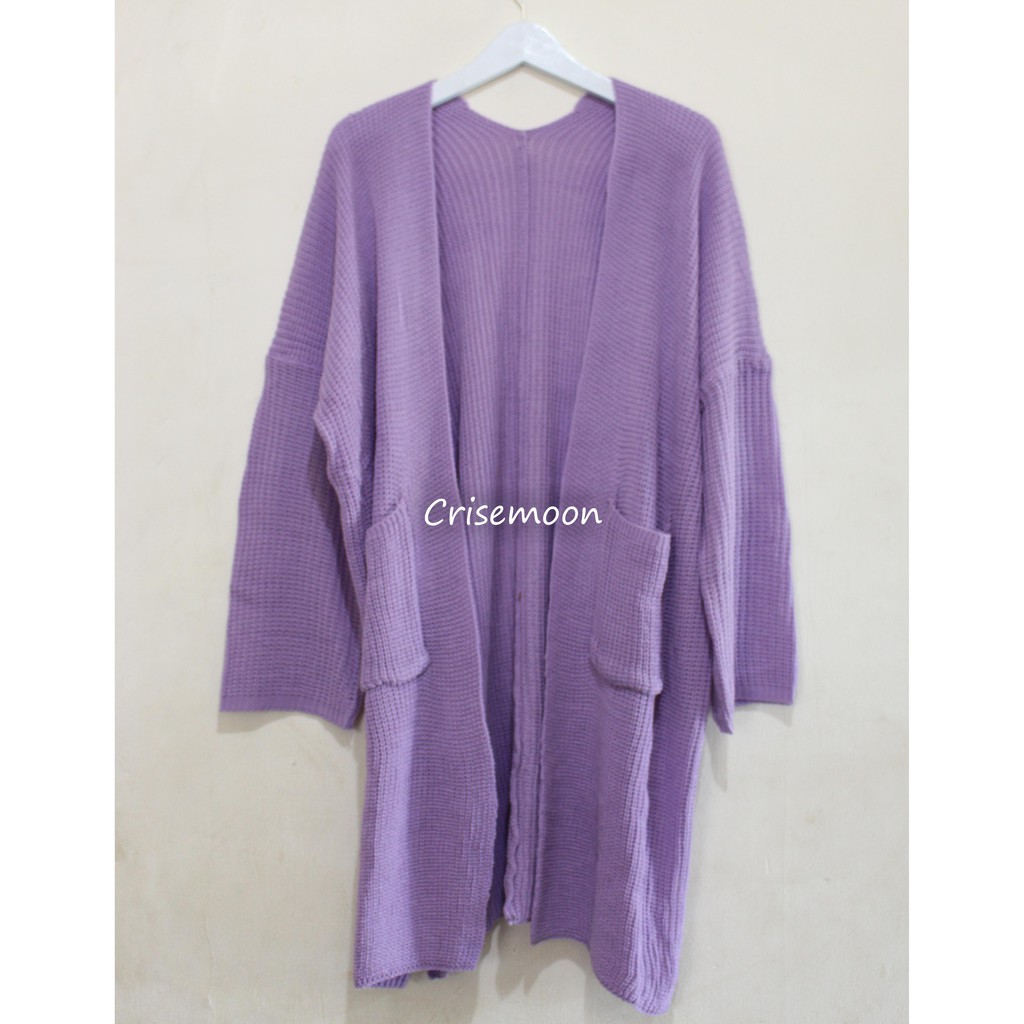 Long cardigan rajut oversize / cardigan Rajut panjang / Cardigan Rajut Longcardy Oversize Tebal-LILAC