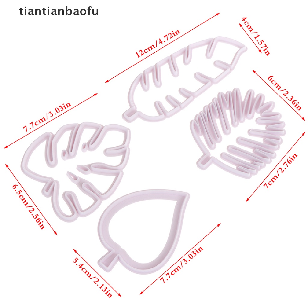 [tiantianbaofu] 4pc/Set Tropical Leaf Fondant Cake Mold Embossed Candy Biscuits Cookie Cutter Boutique