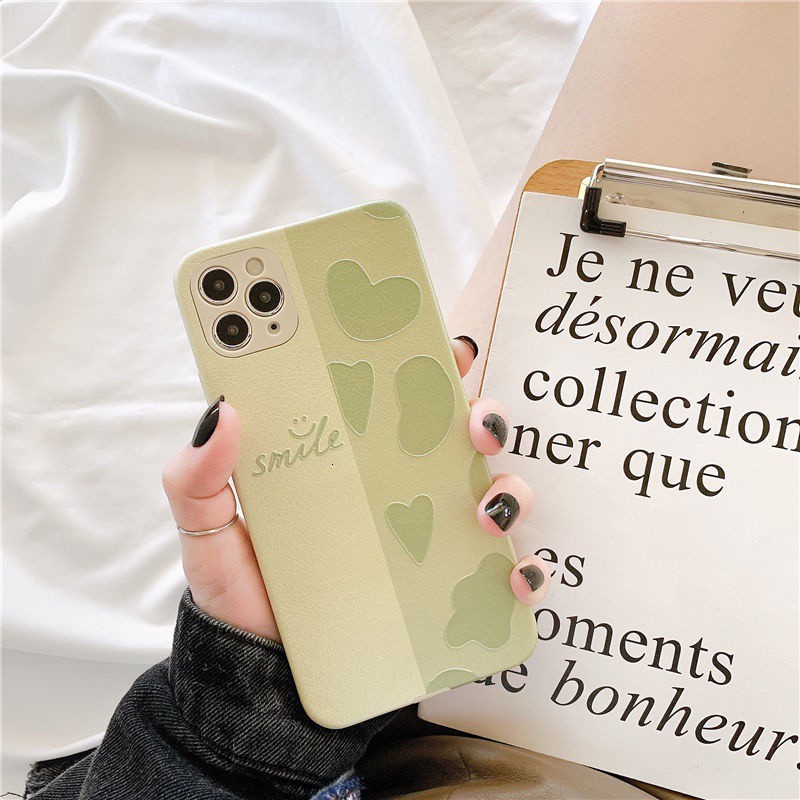 Casing ponsel silikon desain hati hijau untuk iphone 7 8 Plus X Xs Xr 12 11 Pro Max