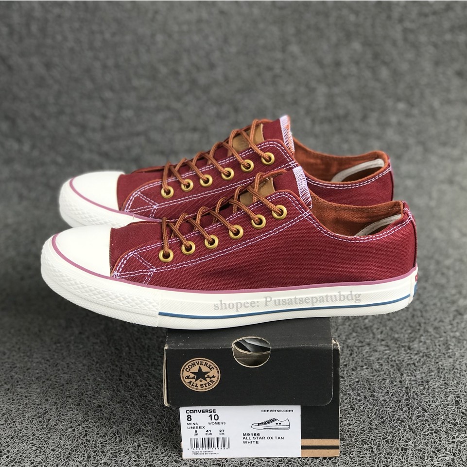 (BAYAR DITEMPAT) Converse Premium Tali Tan Low Maroon