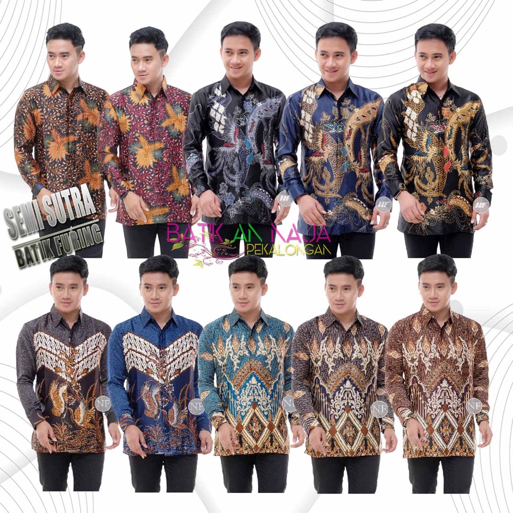 Kemeja Pria Batik Semi Sutra Silky Modern Premium Berfuring Lengan Panjang Terbaru