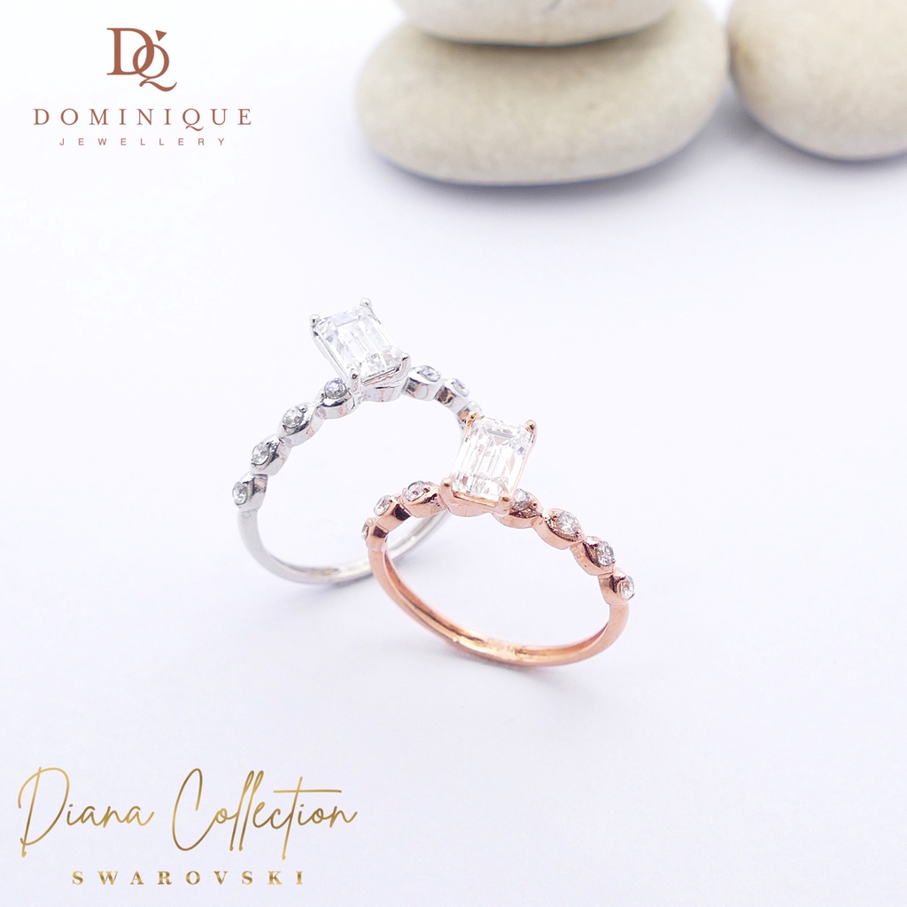 Cincin Emas Solitaire Baguette Swarovski Zirconia Diana Collection 17K