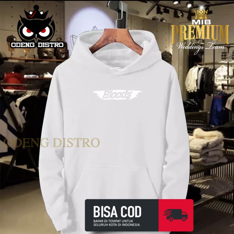 Hoodie Bloods Splash White Jaket Sweater Basebal Varsity Distro Keren Kekinian Termurah Bandung Orig