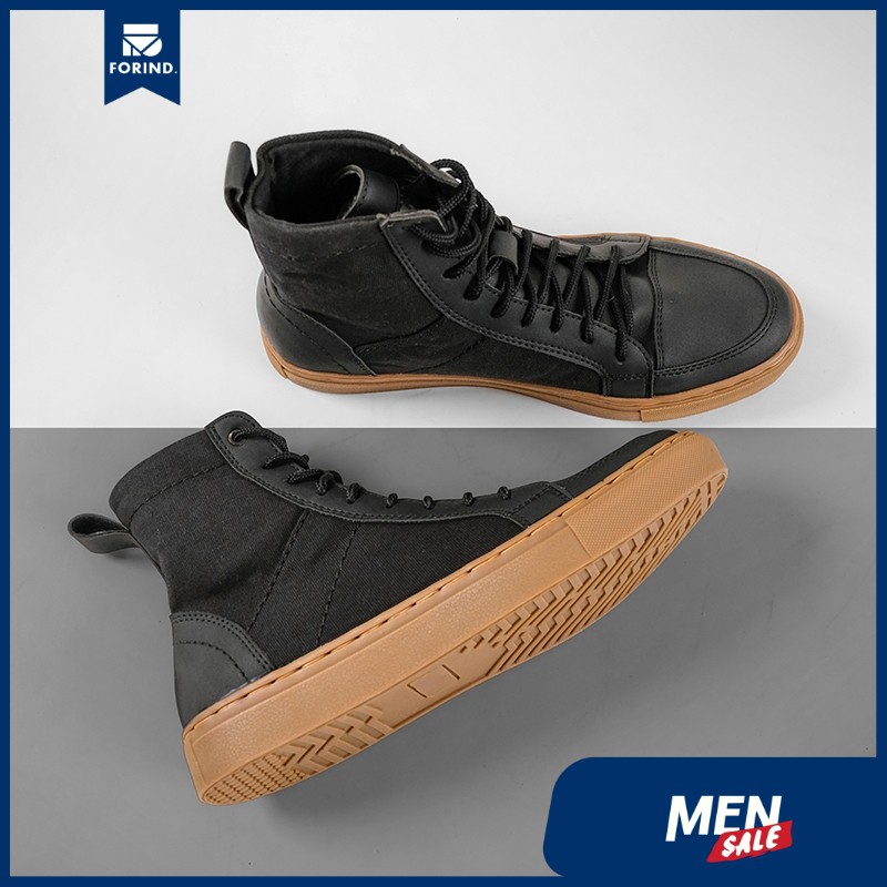 Sneakers Pria Hitam High Hi Laces Simpel Sepatu Casual Laki Tali Ori |SENBERG BLACK| FORIND x Tragen