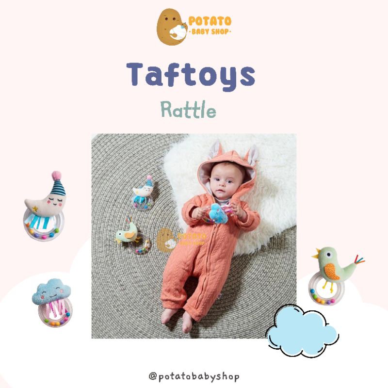 Taf Toys Cheeky Chick - Mini Moon - Cheerful Cloud Rattle - Mainan Rattle Anak Bayi Taftoys