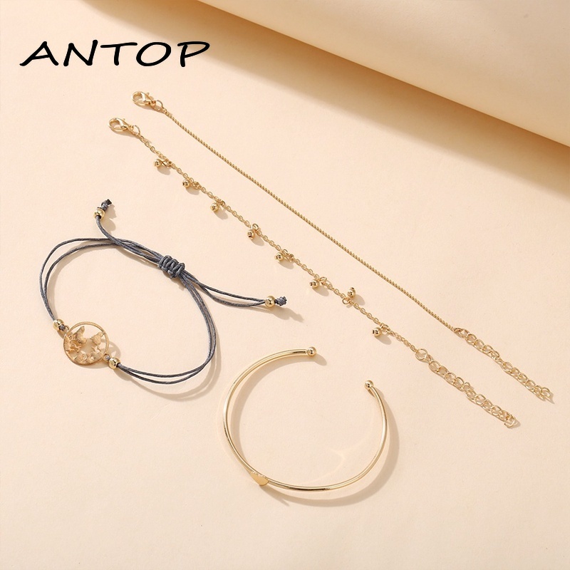 4Pcs Fashion Emas Cinta Pembukaan Vintage Gelang Set Wanita Perhiasan Aksesoris ANTOP