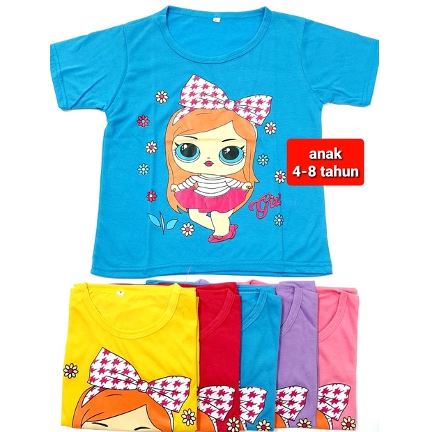 Kaos Anak perempuan 4 -8 tahun oblong pakaian atasan baju cewek murah pita putih grosir