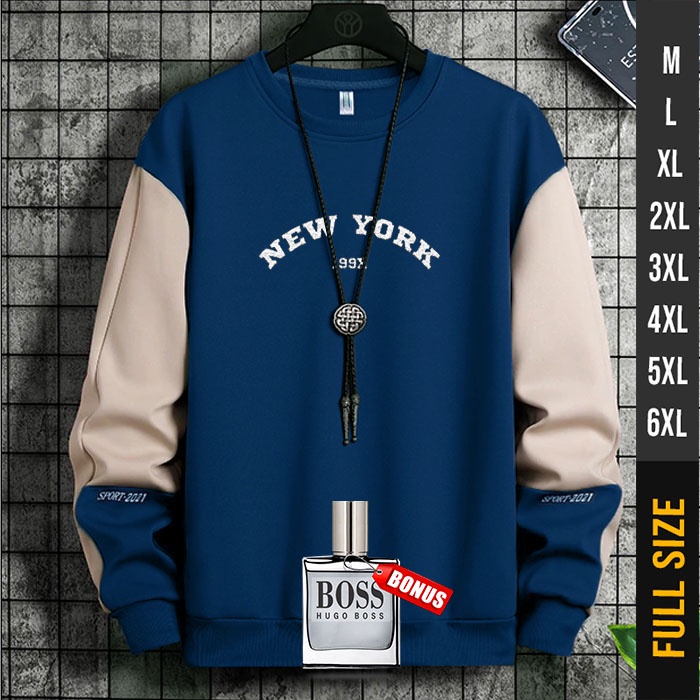 SWEATER CREWNECK OVERSIZE SWETER PRIA WANITA BIG SIZE  SWITER NEW YORK JUMBO