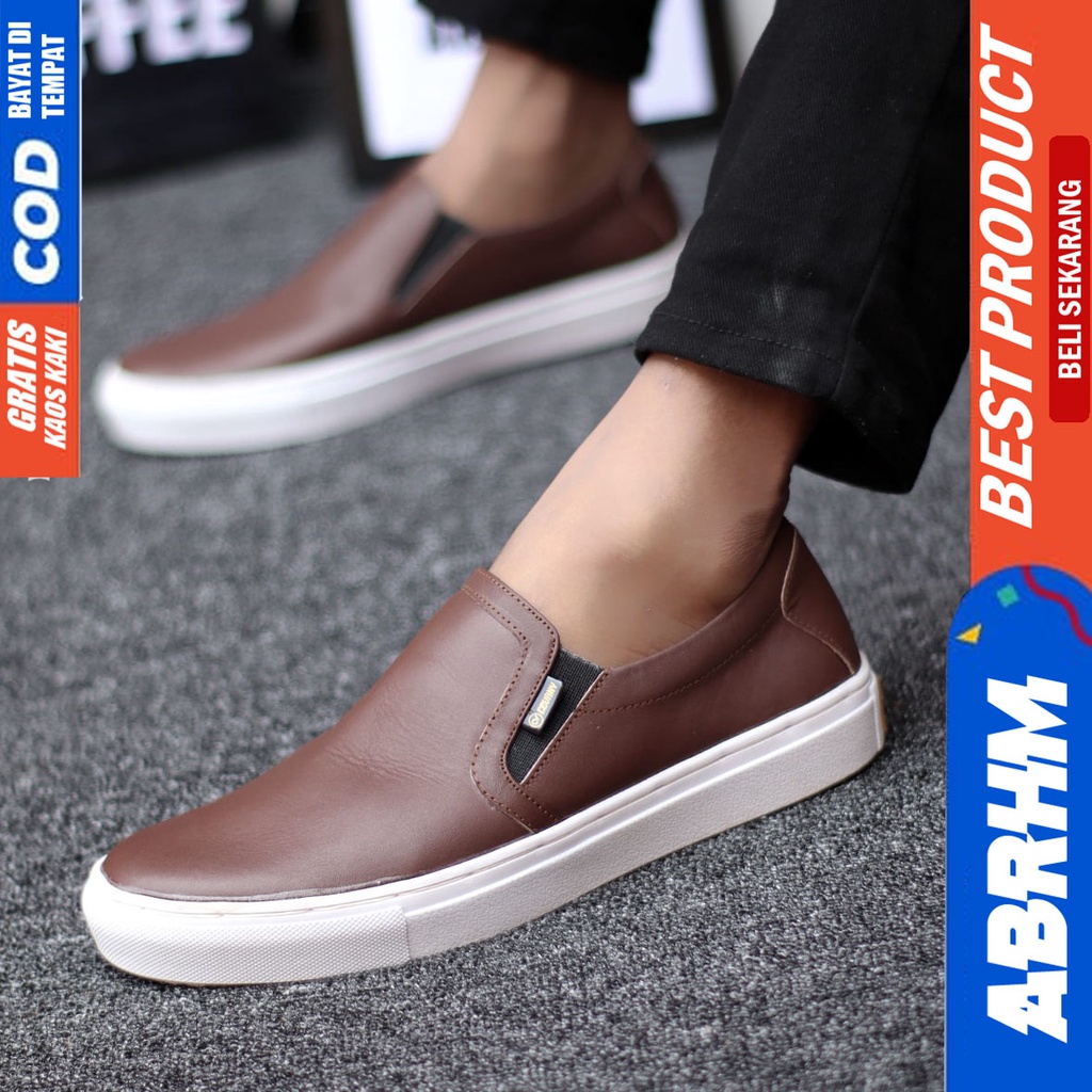 Abrhm Mori - Sepatu Slip On Pria  Casual Kulit Asli