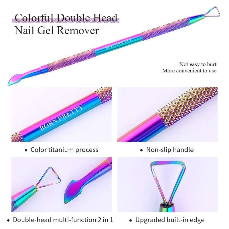 BORN PRETTY RAINBOW GEL REMOVER CUTICLE PUSHER STAINLESS STEEL NAIL ART TOOL