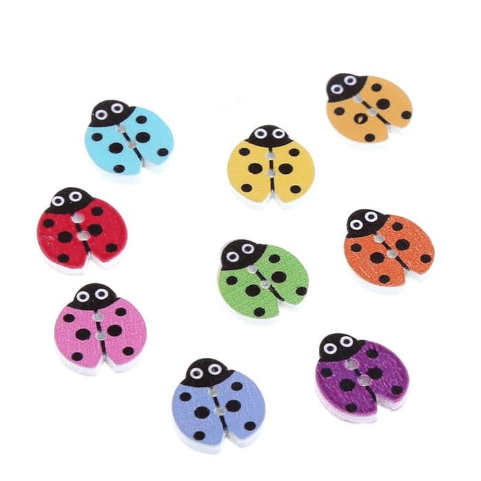 Kancing Kayu Dua Lubang - Ladybug Style (10pcs)