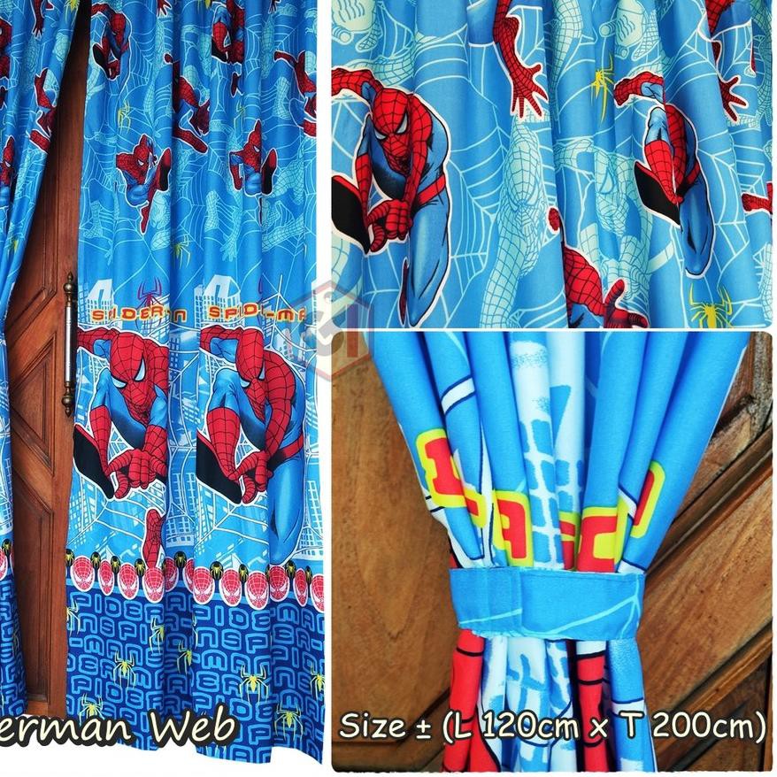 NEW 6DD Gorden Murah-Pintu Jendela Ukuran Lebar 120x200cm Model Tali Perekat Motif Karakter Spiderma
