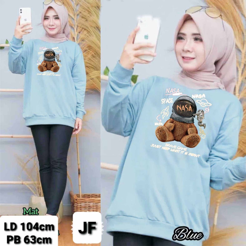 JF Atasan Kaos sweater Wanita Lengan Panjang BEAR NASA