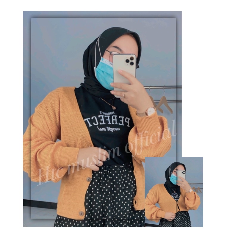 Cardigan Rajut BALONE Kancing Batok Wanita Knit Wear Muslimah-Mustard