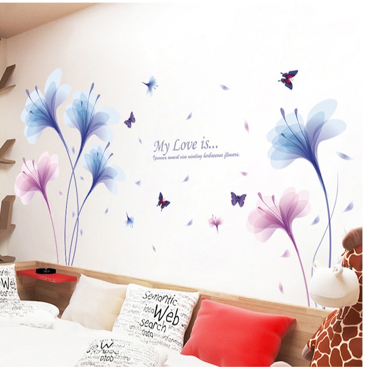 RELIZA WALL STICKER BUNGA UNGU BIRU FLOWER PURPLE BLUE STIKER DIINDING XL8262